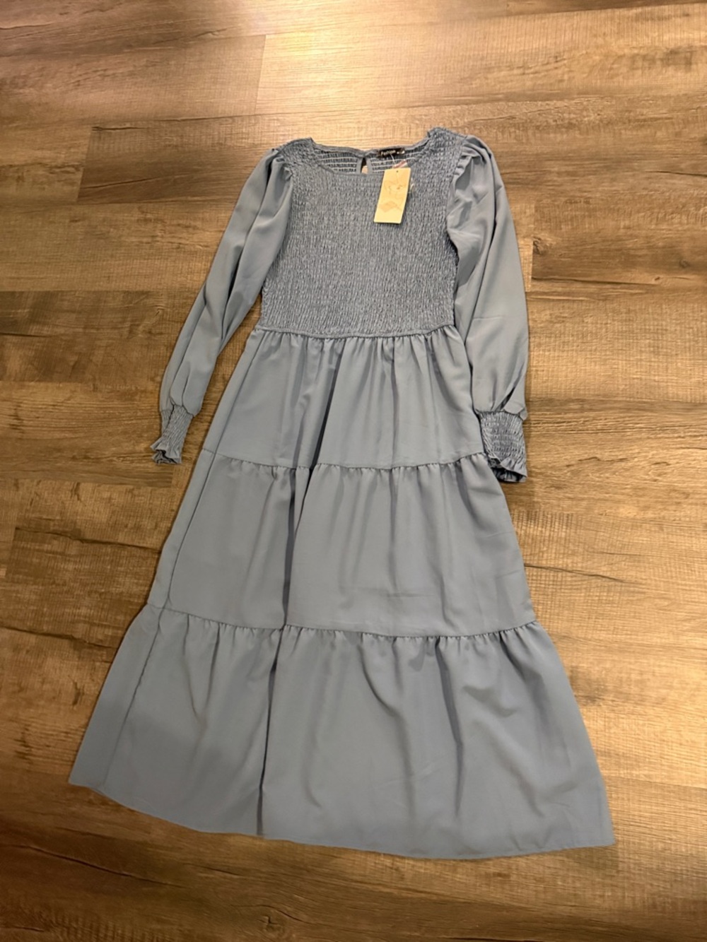 Smocked Bodice Tiered Maxi Dress - Light Blue